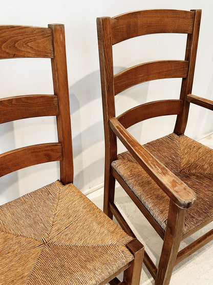 70s Vintage Rush Dining & Carver Chairs / Only 2 Carver Chairs Left