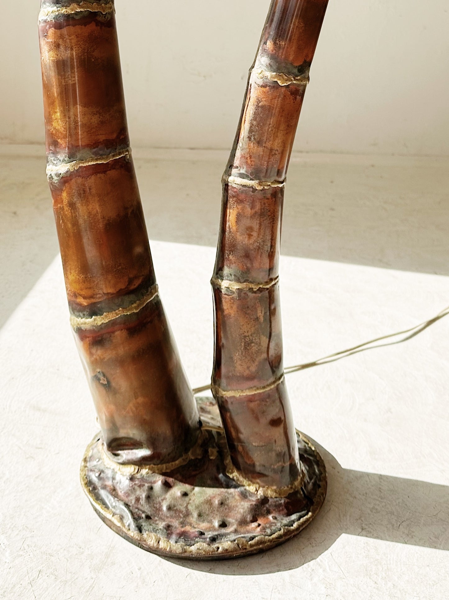 70s Vintage Italian Brass & Copper Palm Tree Floor Lamp