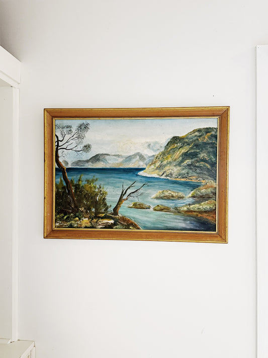 70s Vintage Naive Landscape Painting