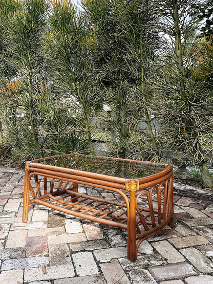 80s 90s Vintage Cane Looped End Coffee Table