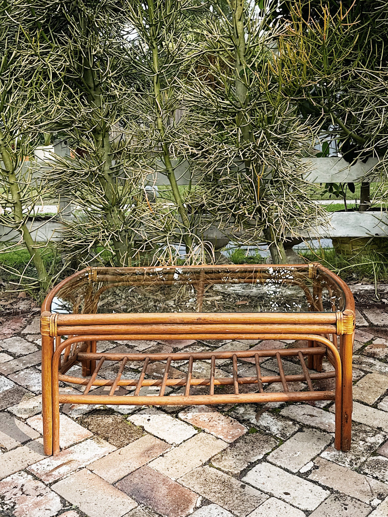 80s 90s Vintage Cane Looped End Coffee Table