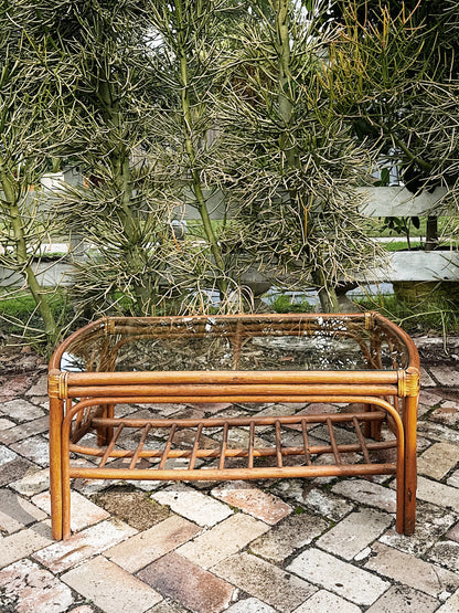 80s 90s Vintage Cane Looped End Coffee Table