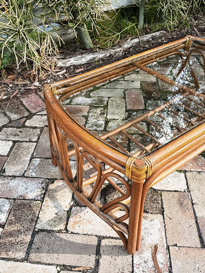 80s 90s Vintage Cane Looped End Coffee Table
