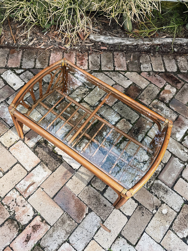80s 90s Vintage Cane Looped End Coffee Table