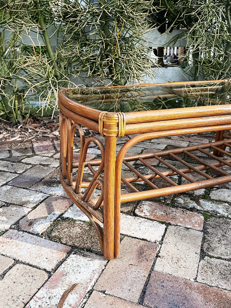 80s 90s Vintage Cane Looped End Coffee Table