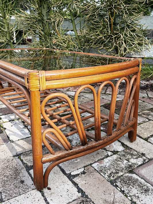 80s 90s Vintage Cane Looped End Coffee Table