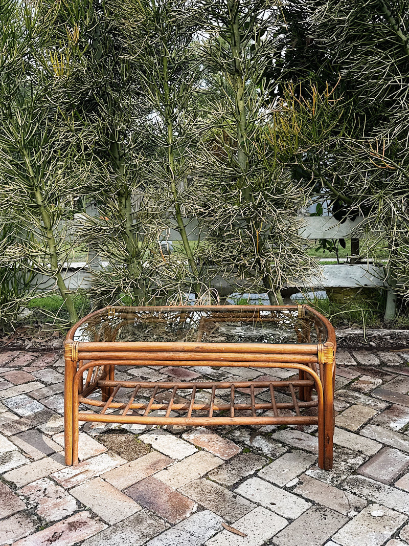 80s 90s Vintage Cane Looped End Coffee Table
