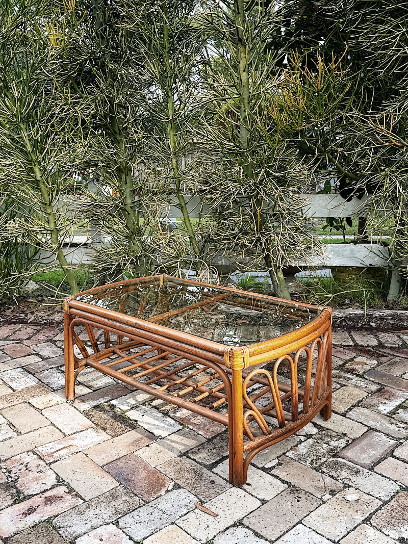 80s 90s Vintage Cane Looped End Coffee Table