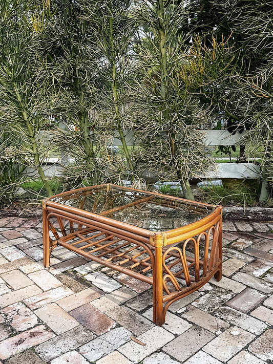 80s 90s Vintage Cane Looped End Coffee Table