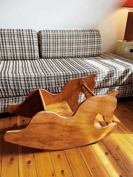 80s 90s Vintage Handmade Wooden Rocking Horse