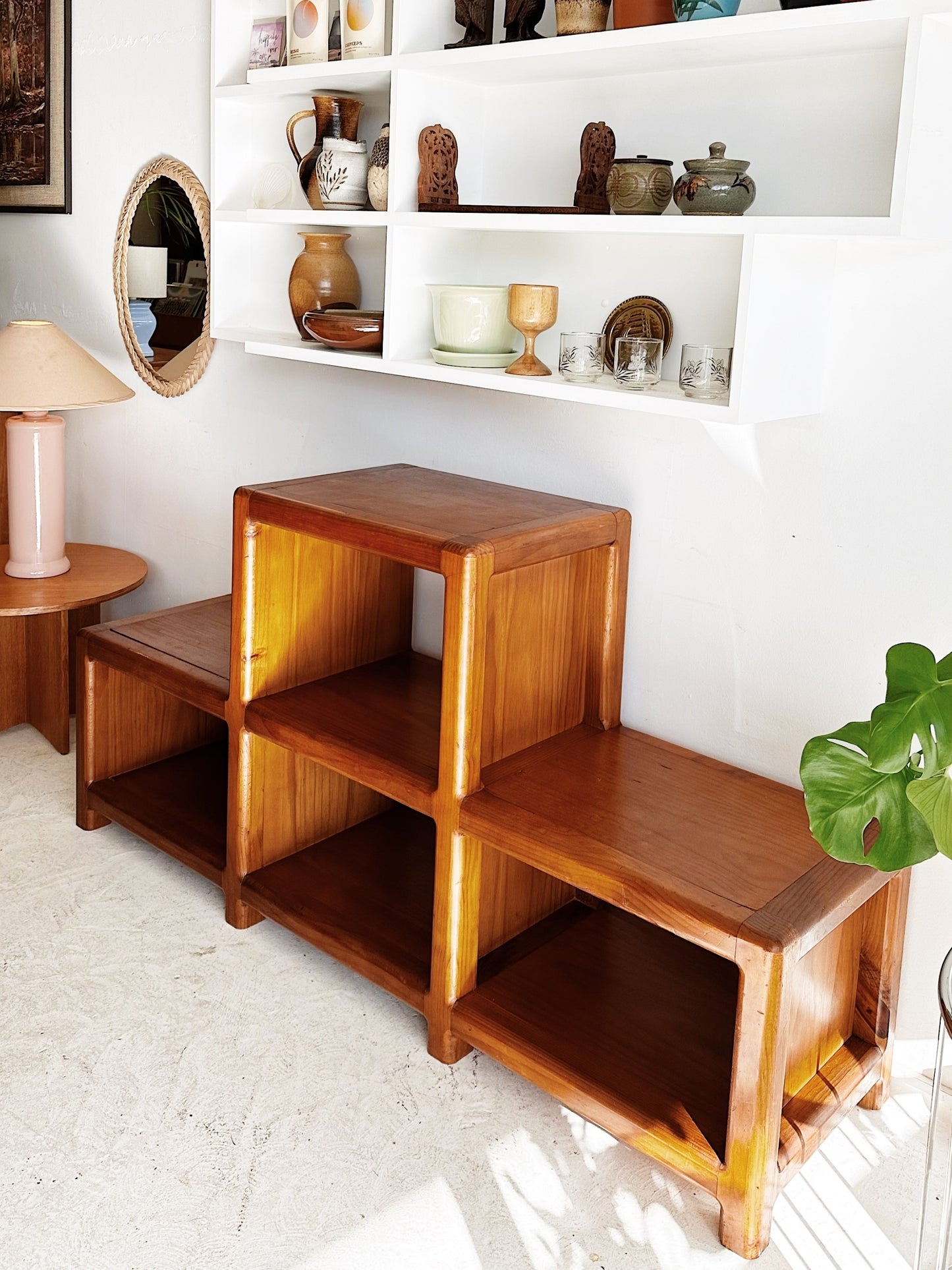 80s Vintage Curved Pine Modular Shelving Unit