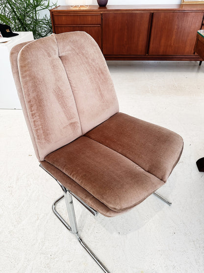 80s Vintage Dusk Pink Velvet & Chrome Chair