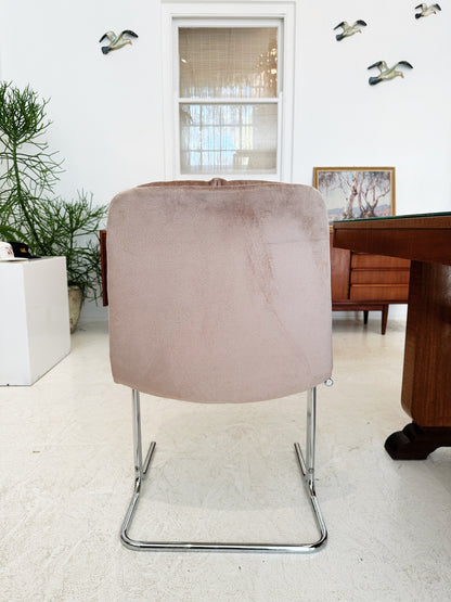 80s Vintage Dusk Pink Velvet & Chrome Chair