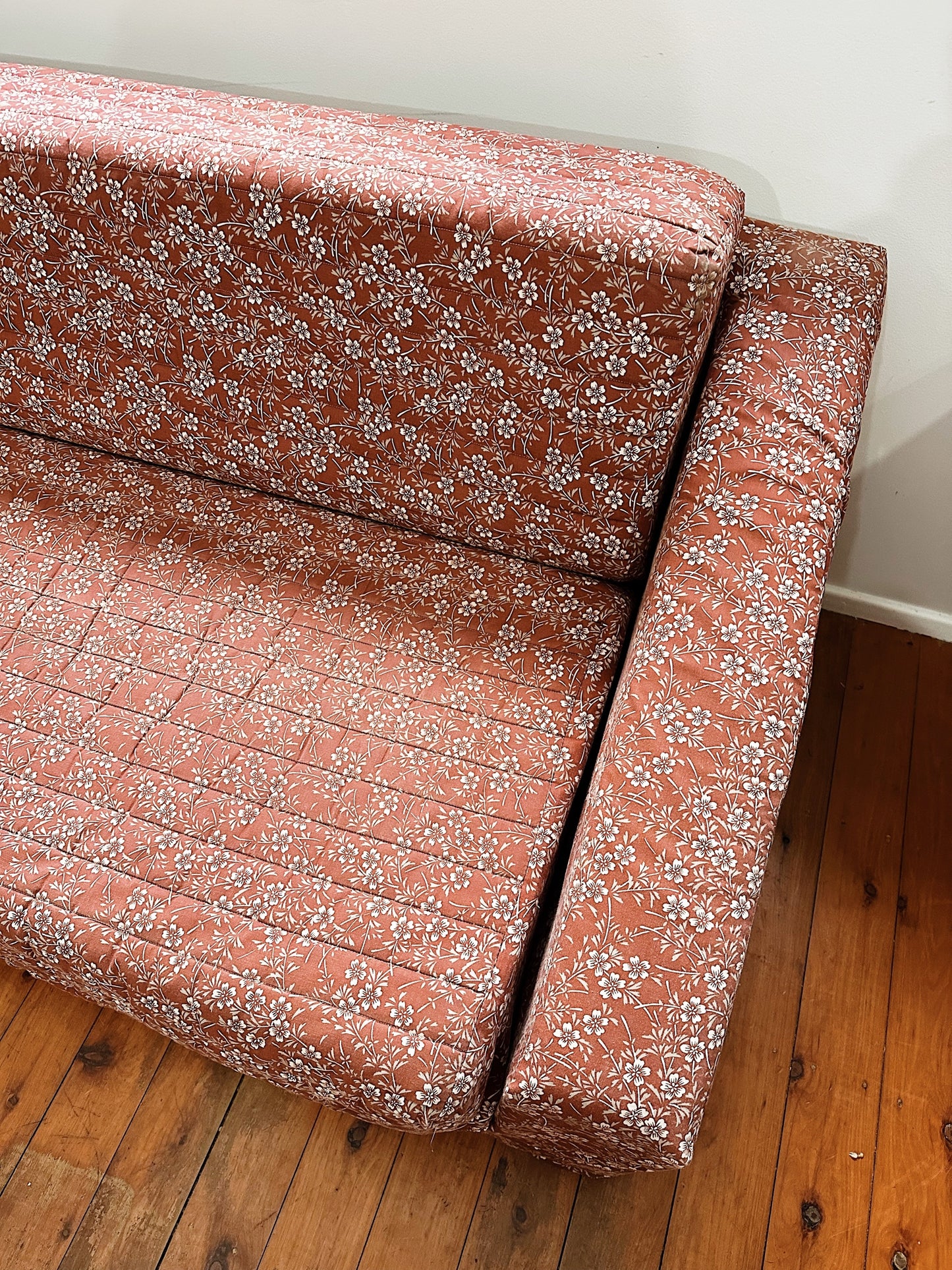 80s Vintage Quilted Floral Foam Foldout Sofa Bed