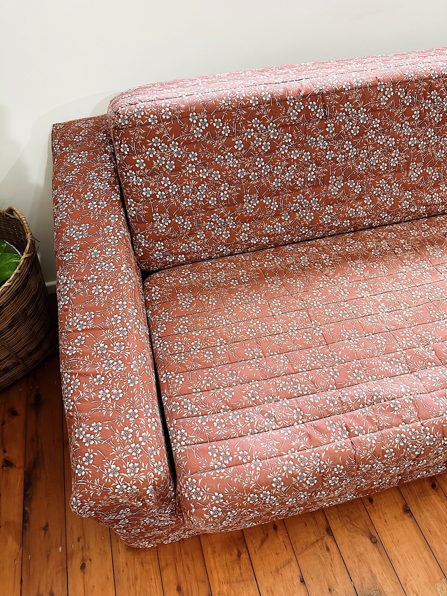 80s Vintage Quilted Floral Foam Foldout Sofa Bed