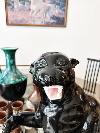 80s Vintage Italian Ceramic Black Panther Statue