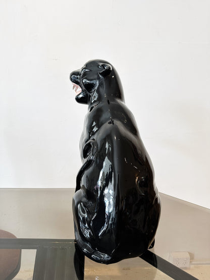 80s Vintage Italian Ceramic Black Panther Statue