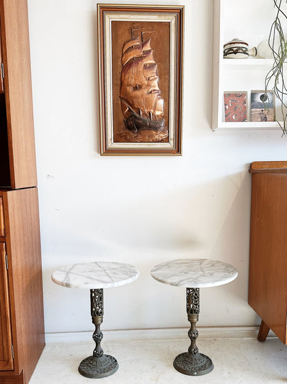 80s Vintage Marble & Brass Side Table / 2 Available