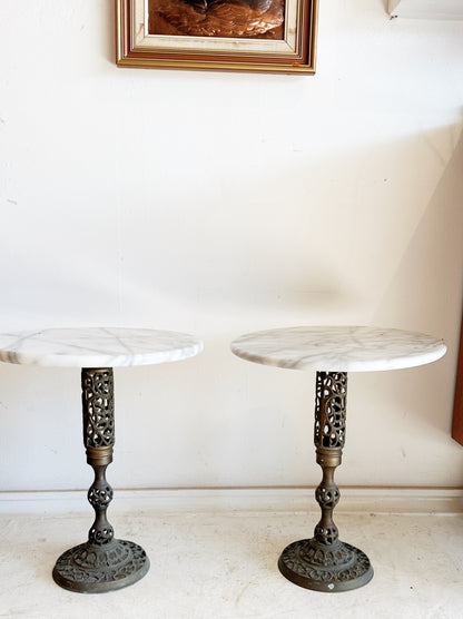 80s Vintage Marble & Brass Side Table / 2 Available