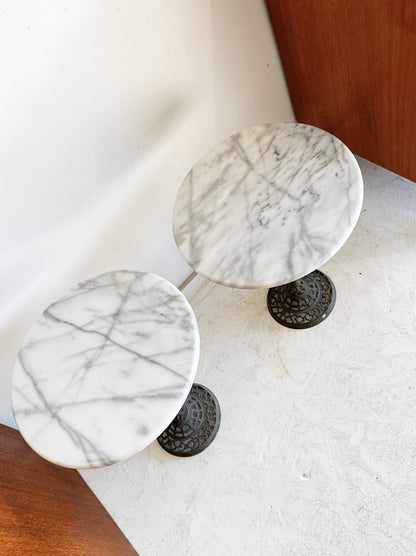 80s Vintage Marble & Brass Side Table / 2 Available