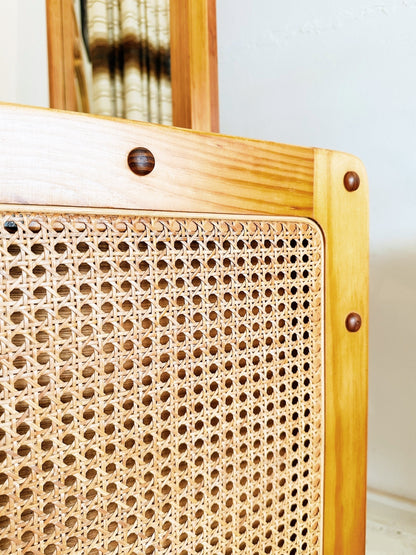 80s Vintage Pine & Rattan Dresser