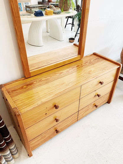 80s Vintage Pine & Rattan Dresser