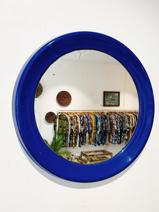 80s Vintage Plastic Fantastic Mirror / Blue