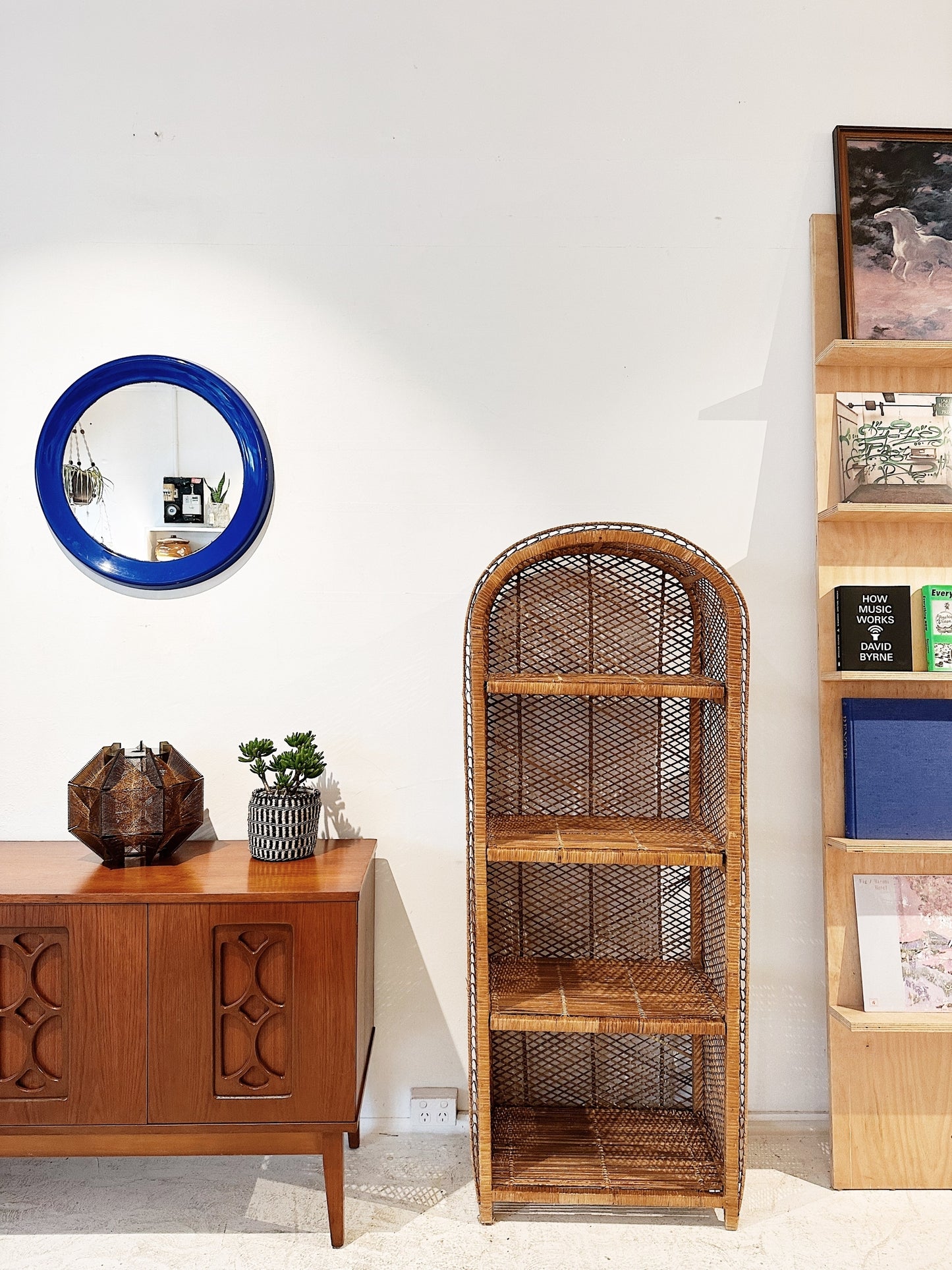 80s Vintage Plastic Fantastic Mirror / Blue