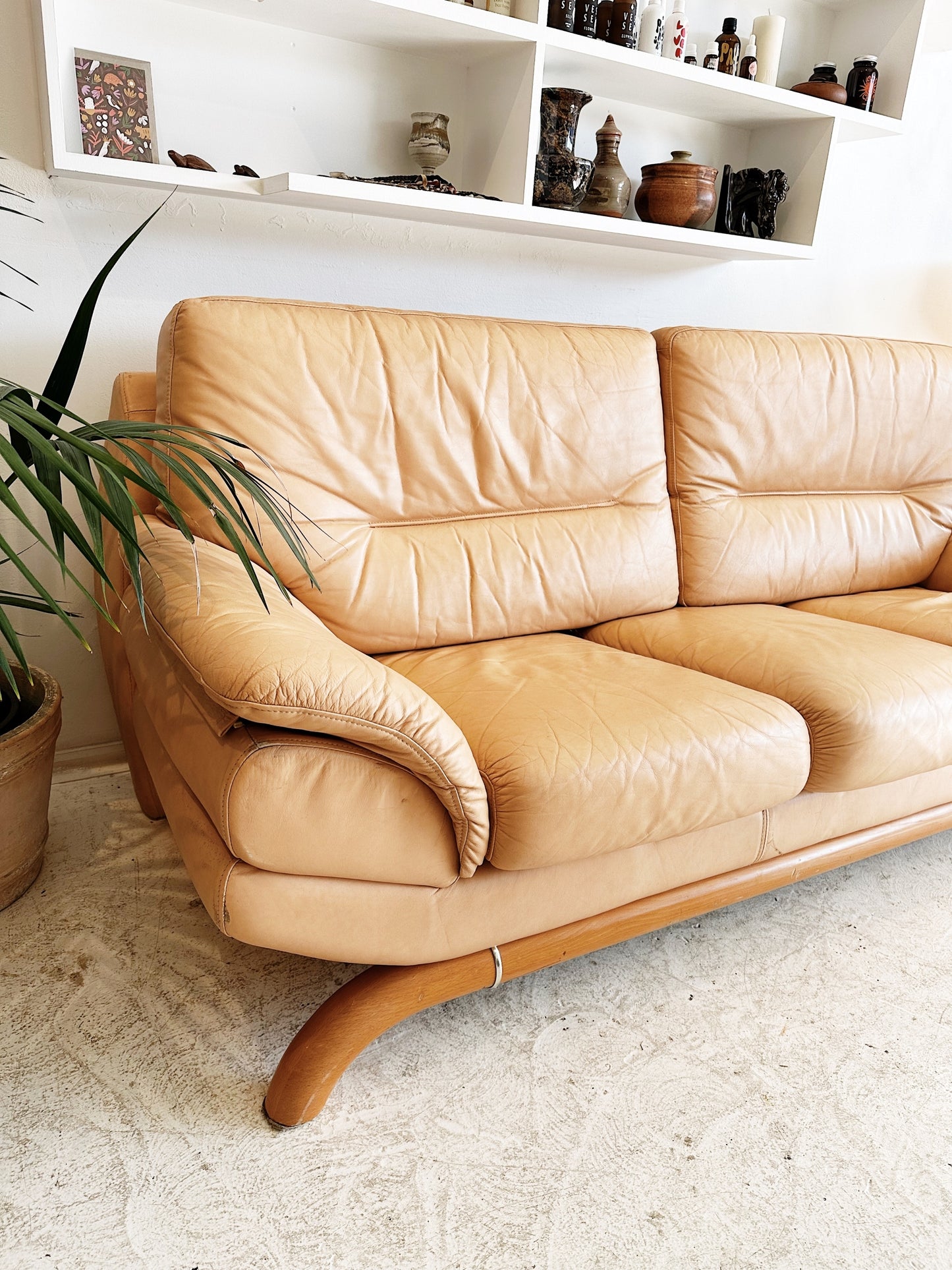 80s Vintage Postmodern Nicoletti Salotti Style Leather Sofa