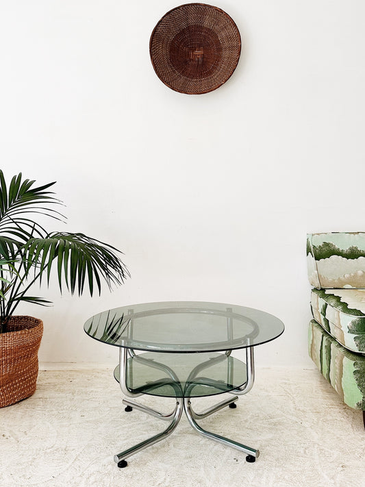 80s Vintage Smoked Glass & Chrome Coffee Table