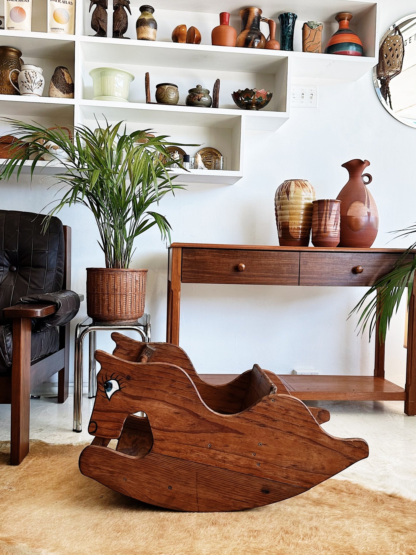 80s Vintage Wooden Rocking Horse