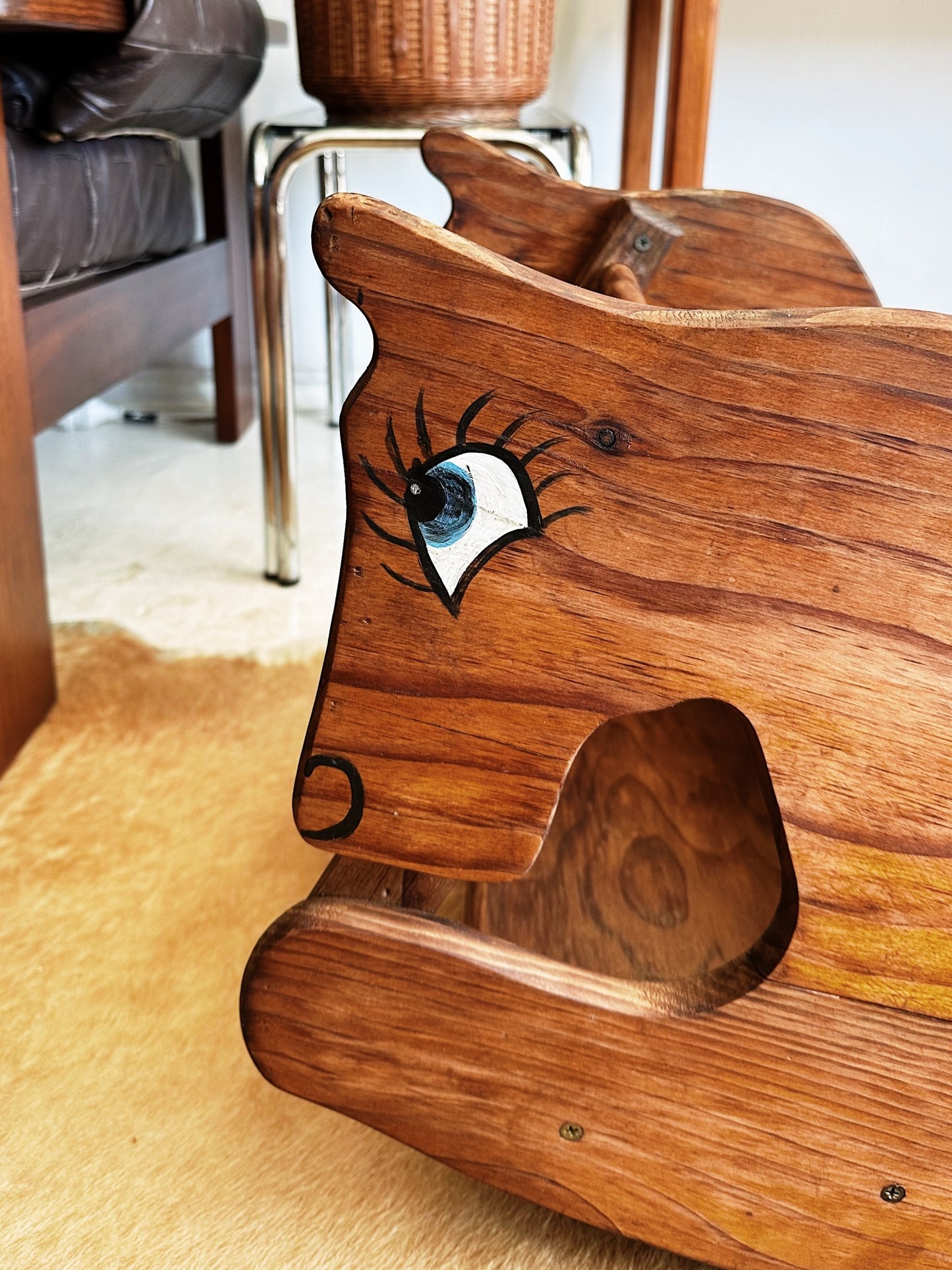 80s Vintage Wooden Rocking Horse