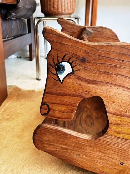 80s Vintage Wooden Rocking Horse