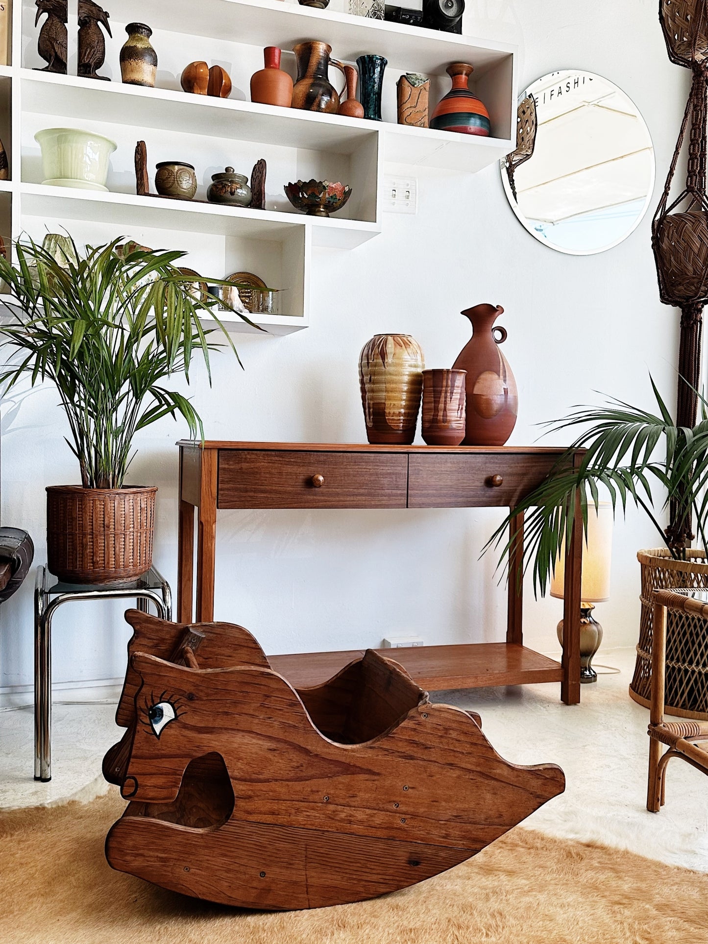 80s Vintage Wooden Rocking Horse
