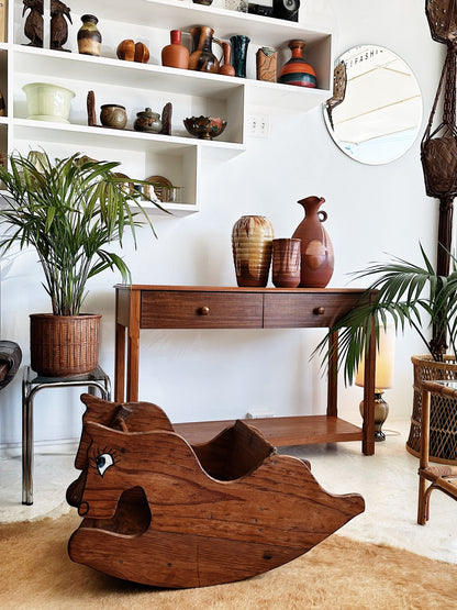 80s Vintage Wooden Rocking Horse