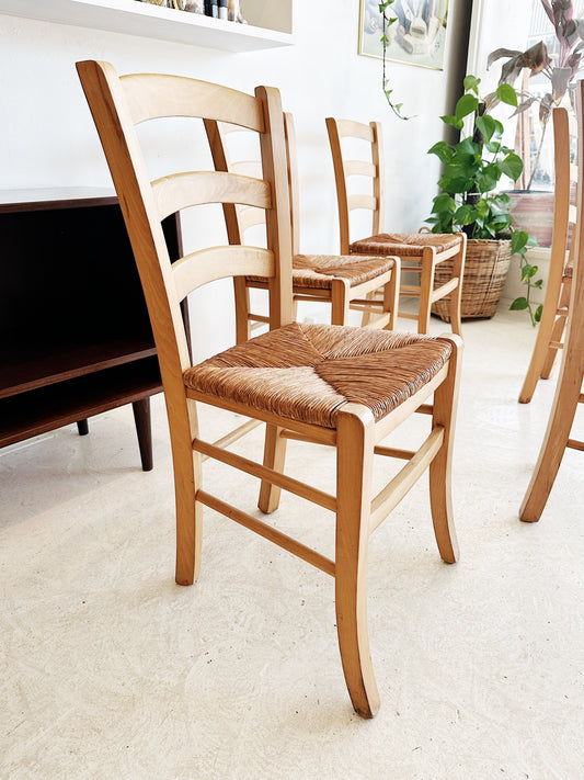 90s Vintage Beech & Rush Dining Chairs / $100 each / 6 available