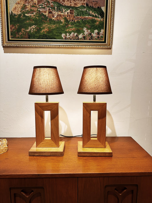 90s Vintage Geometric Wood Veneer Lamp