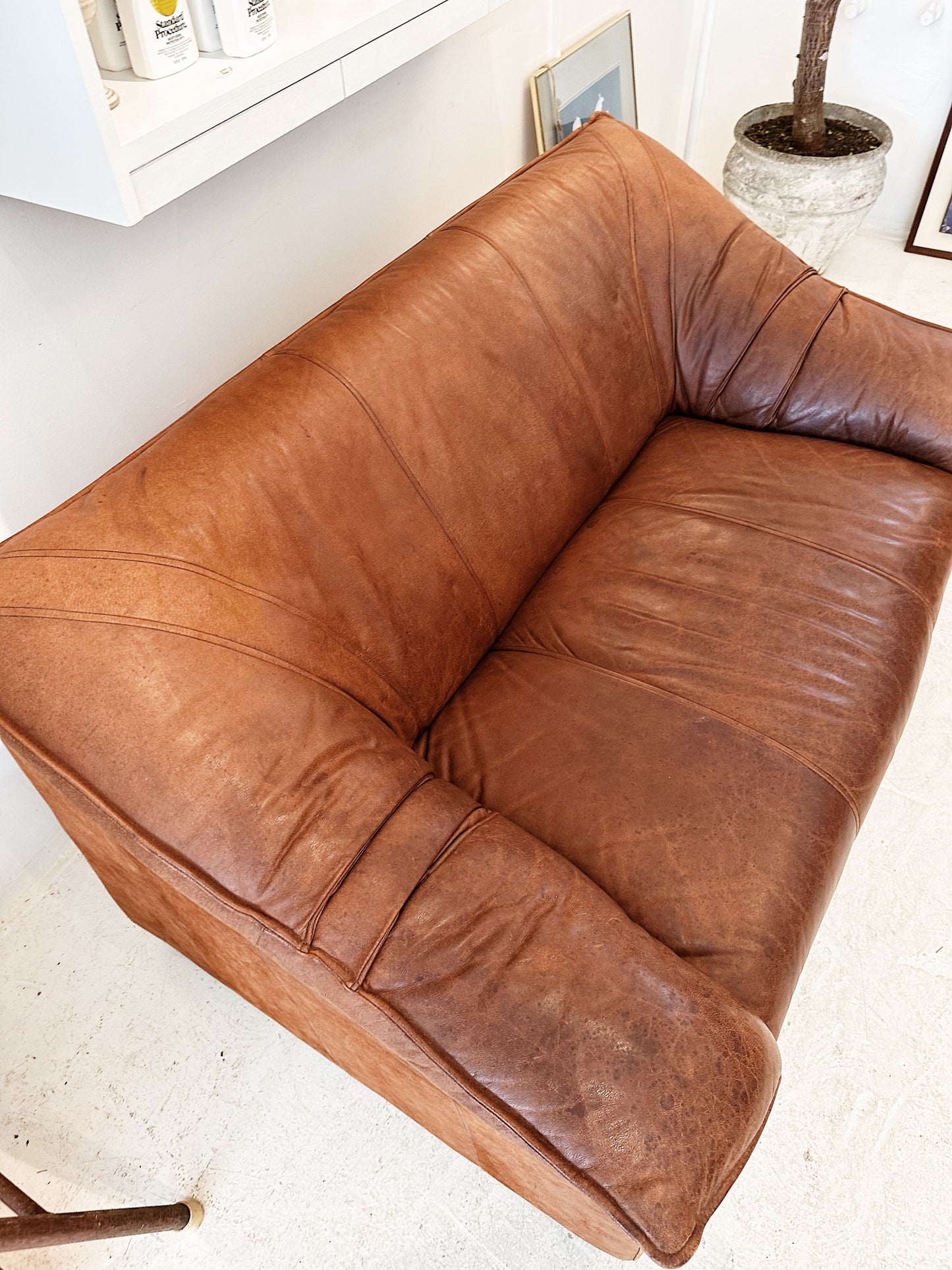 90s Vintage Leather & Suede Sofa