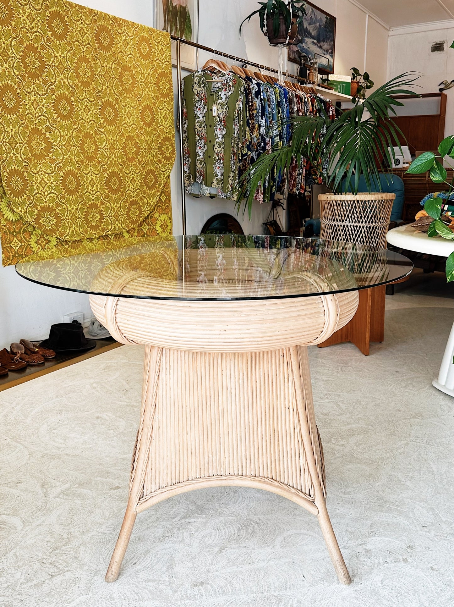 90s Vintage Pencil Reed Rattan Dining / Occassional Table
