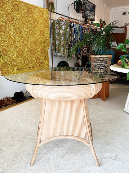 90s Vintage Pencil Reed Rattan Dining / Occassional Table