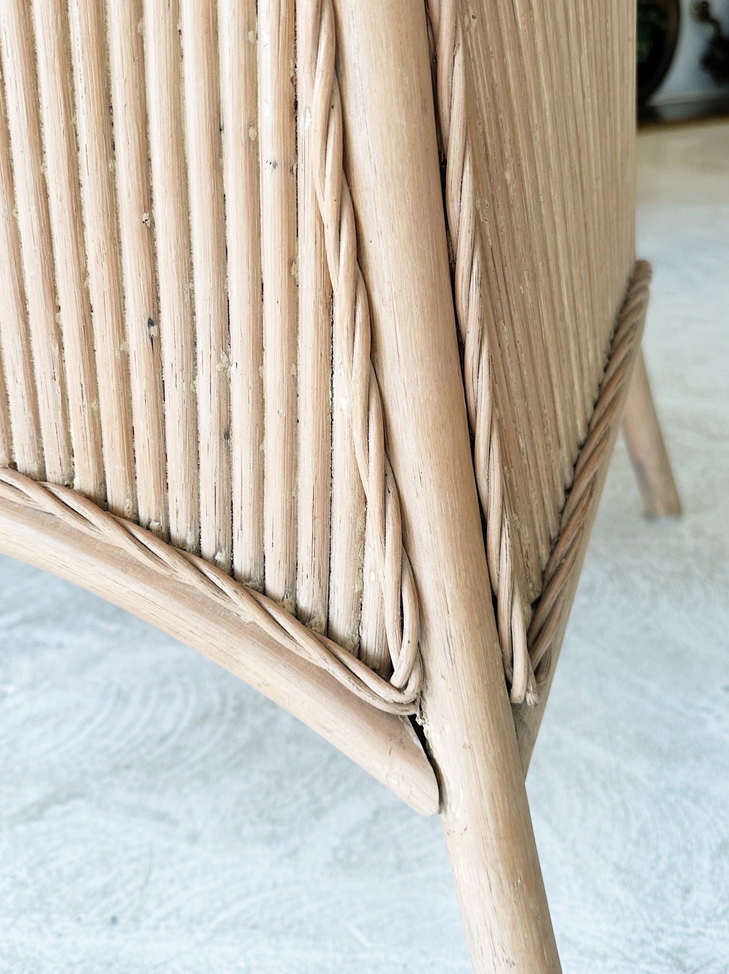 90s Vintage Pencil Reed Rattan Dining / Occassional Table