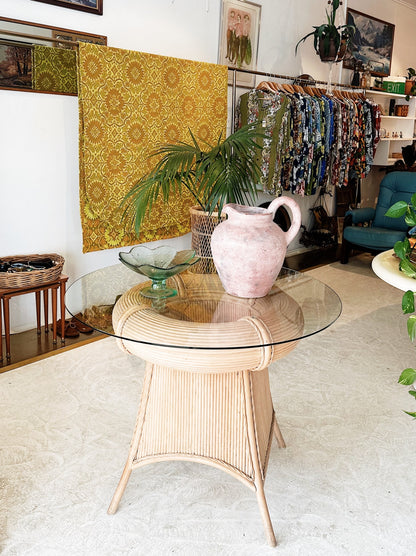 90s Vintage Pencil Reed Rattan Dining / Occassional Table