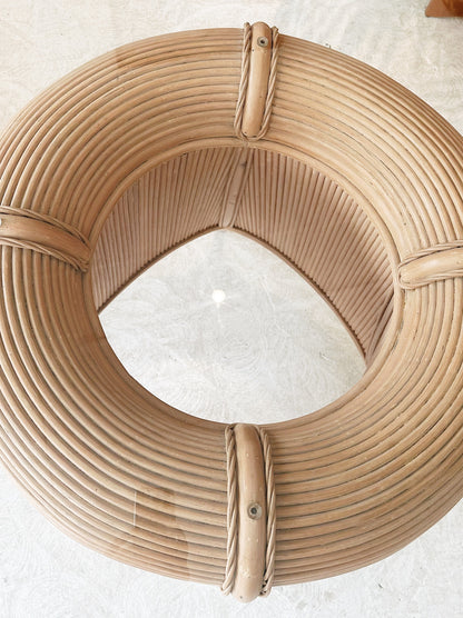90s Vintage Pencil Reed Rattan Dining / Occassional Table