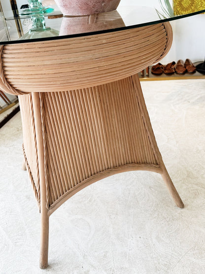 90s Vintage Pencil Reed Rattan Dining / Occassional Table