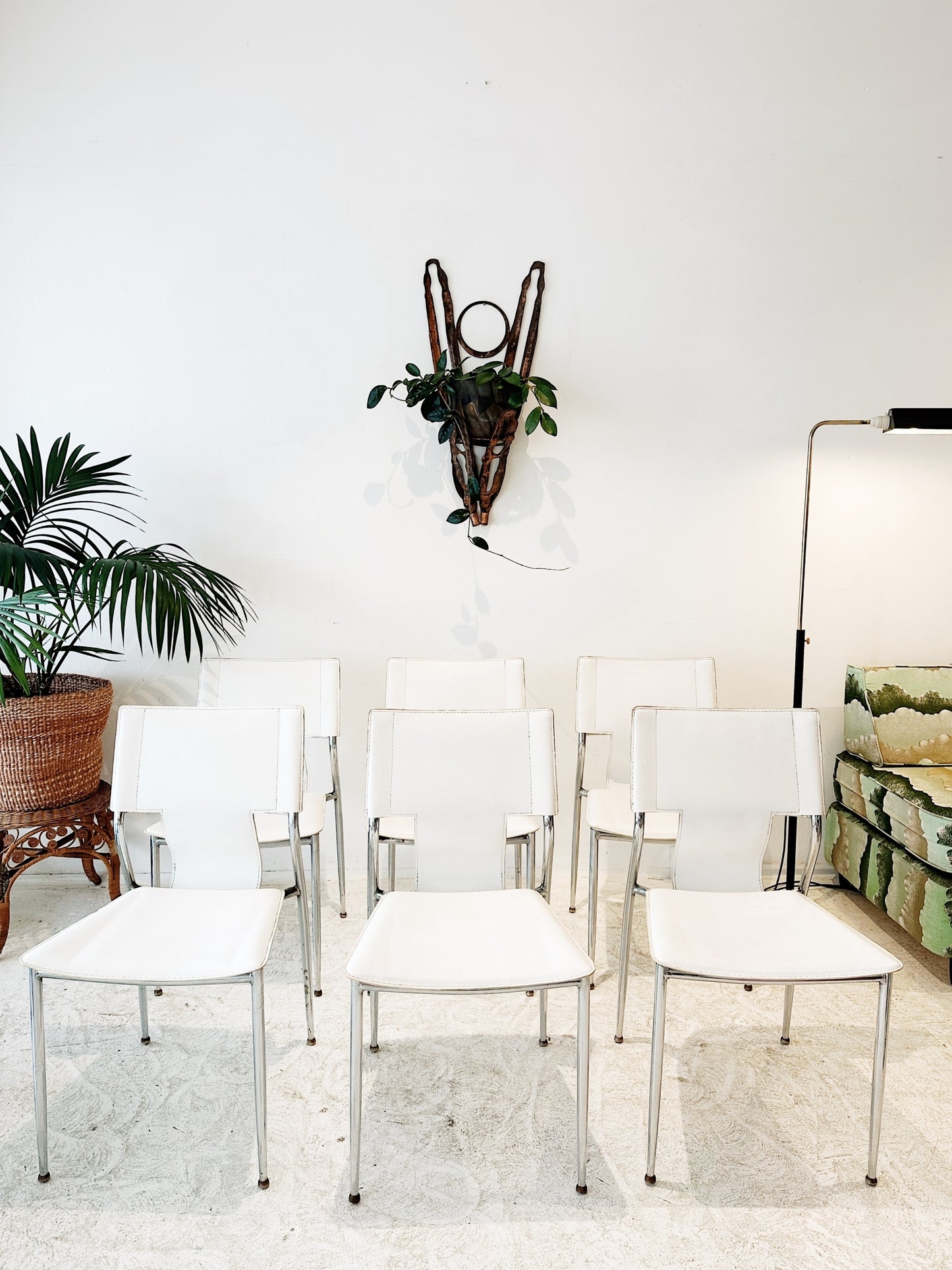 90s White Leather & Chrome Dining Chairs (Set of 6)