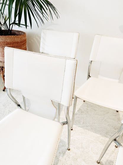 90s White Leather & Chrome Dining Chairs (Set of 6)