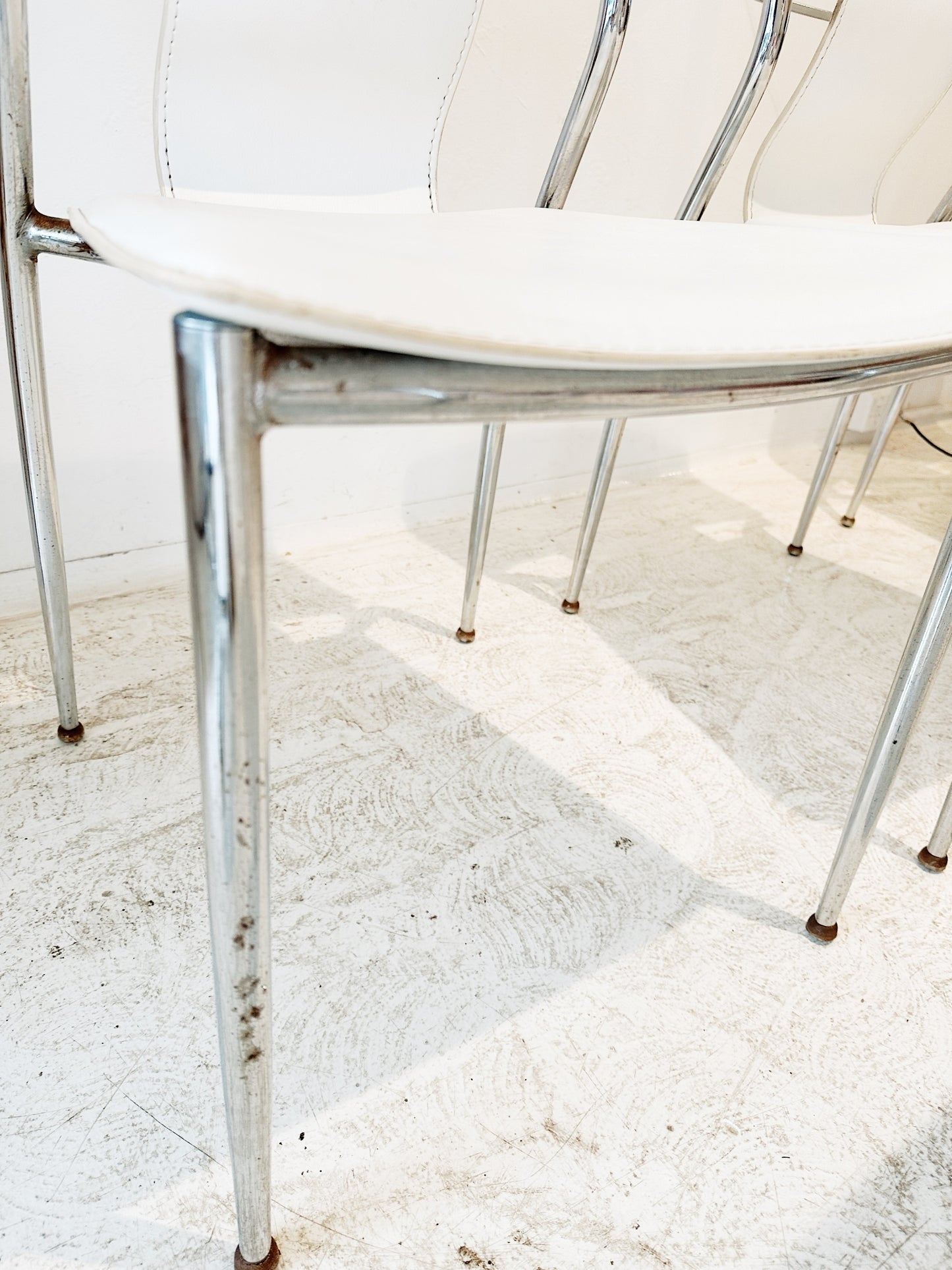 90s White Leather & Chrome Dining Chairs (Set of 6)