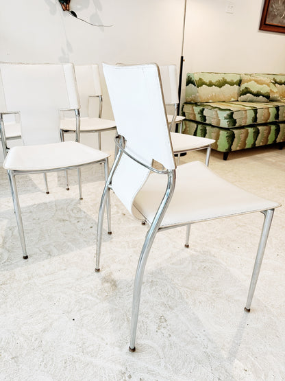 90s White Leather & Chrome Dining Chairs (Set of 6)