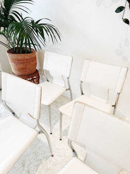 90s White Leather & Chrome Dining Chairs (Set of 6)