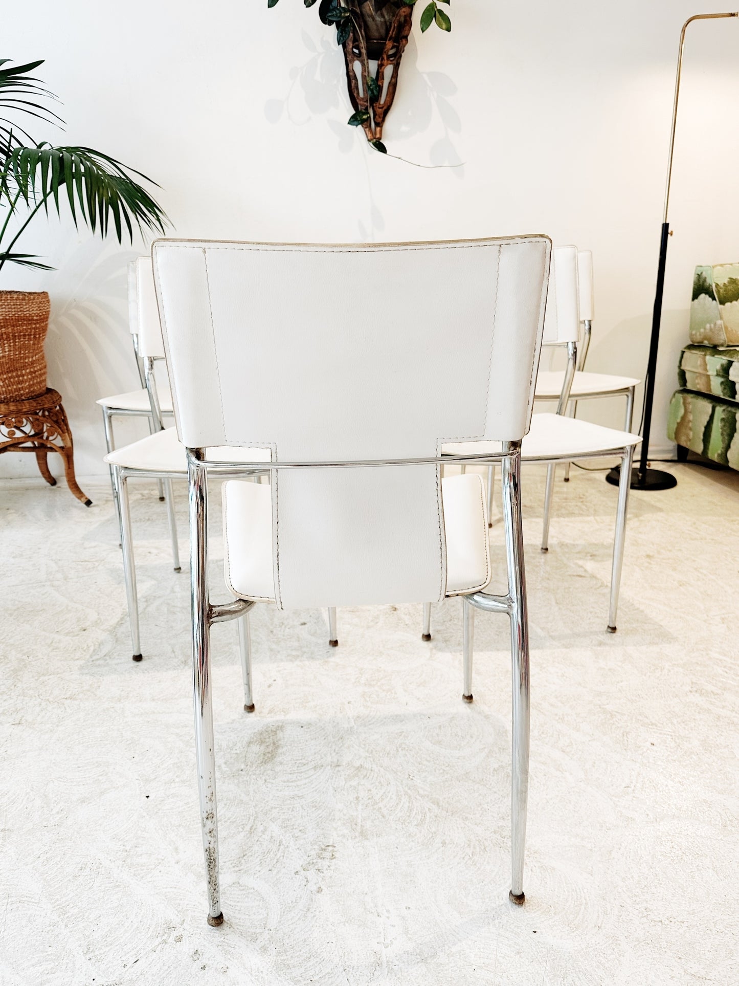 90s White Leather & Chrome Dining Chairs (Set of 6)